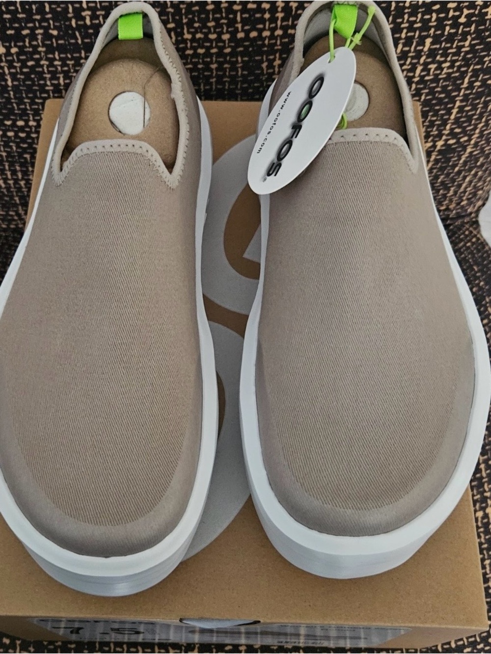 OOFOS women 00mega eezee Loafers in Taupe with White Sole